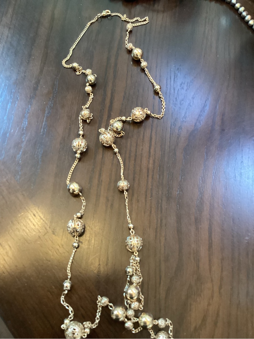 Gold Beaded Long Necklace - Unbranded